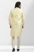 Raivat Ethnic Art Banarasi Silk Thread Work 3 Pics Jacket Set In Yellow Colour | Grocsy
