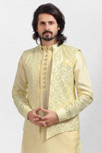 Raivat Ethnic Art Banarasi Silk Thread Work 3 Pics Jacket Set In Yellow Colour | Grocsy
