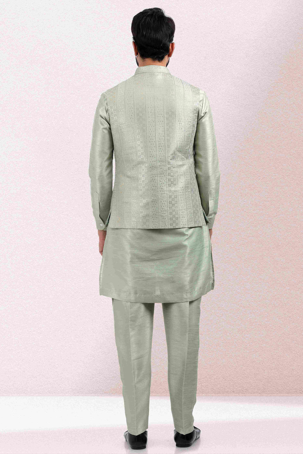 Raivat Ethnic Art Banarasi Silk Thread Work 3 Pics Jacket Set In Pista Green Colour | Grocsy