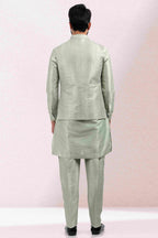 Raivat Ethnic Art Banarasi Silk Thread Work 3 Pics Jacket Set In Pista Green Colour | Grocsy