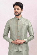 Raivat Ethnic Art Banarasi Silk Thread Work 3 Pics Jacket Set In Pista Green Colour | Grocsy