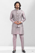 Raivat Ethnic Art Banarasi Silk Thread Work 3 Pics Jacket Set In Light Purple Colour | Grocsy