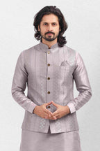 Raivat Ethnic Art Banarasi Silk Thread Work 3 Pics Jacket Set In Light Purple Colour | Grocsy