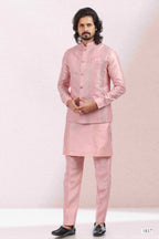 Raivat Ethnic Art Banarasi Silk Thread Work 3 Pics Jacket Set In Pink Colour | Grocsy
