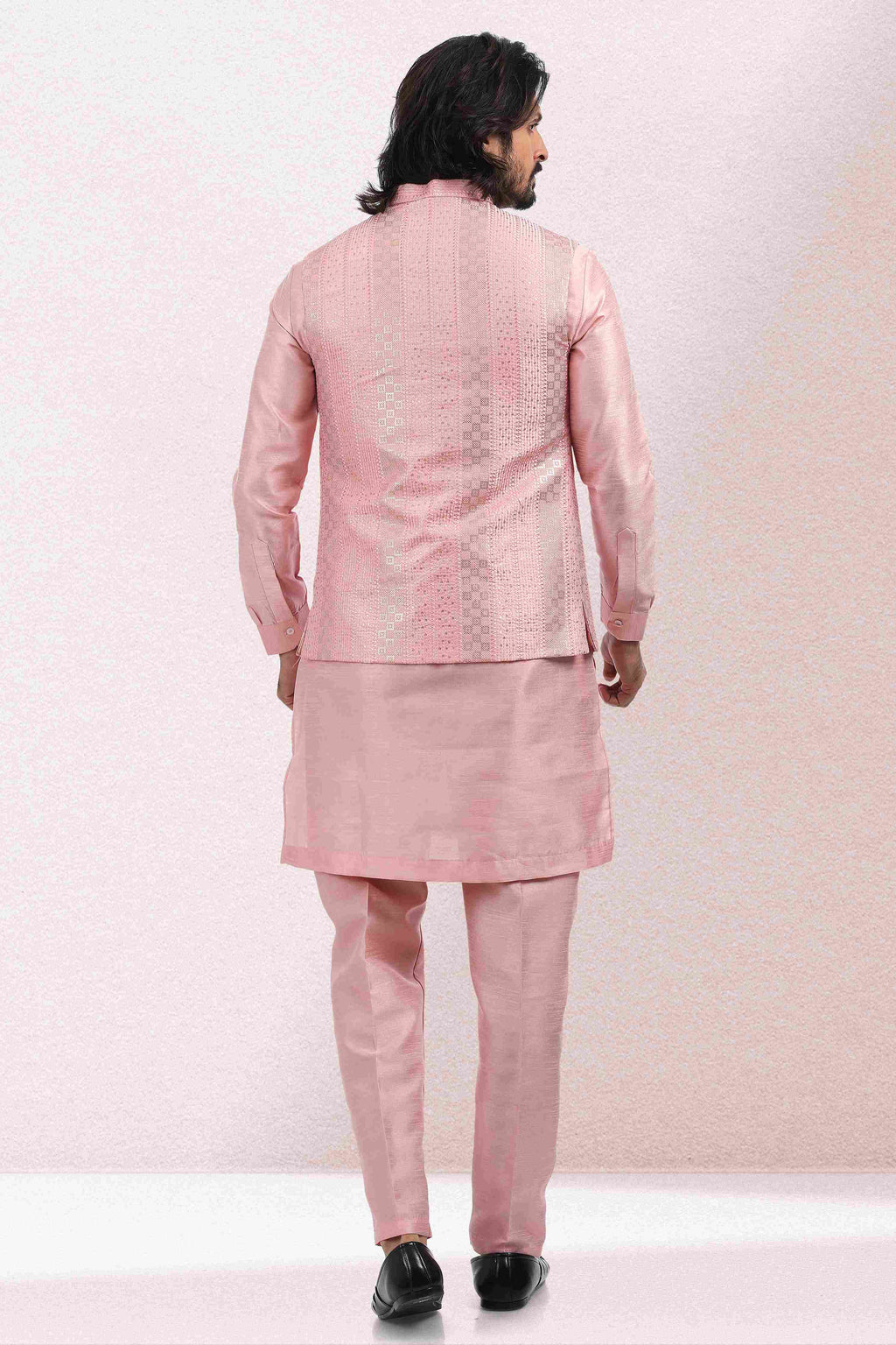 Raivat Ethnic Art Banarasi Silk Thread Work 3 Pics Jacket Set In Pink Colour | Grocsy