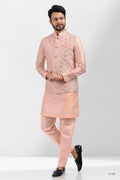 Raivat Ethnic Art Banarasi Silk Thread Work 3 Pics Jacket Set In Peach Colour | Grocsy
