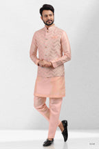 Raivat Ethnic Art Banarasi Silk Thread Work 3 Pics Jacket Set In Peach Colour | Grocsy