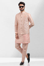 Raivat Ethnic Art Banarasi Silk Thread Work 3 Pics Jacket Set In Peach Colour | Grocsy