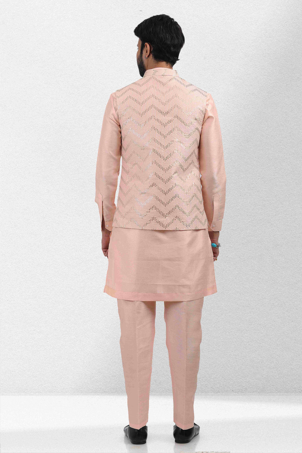 Raivat Ethnic Art Banarasi Silk Thread Work 3 Pics Jacket Set In Peach Colour | Grocsy