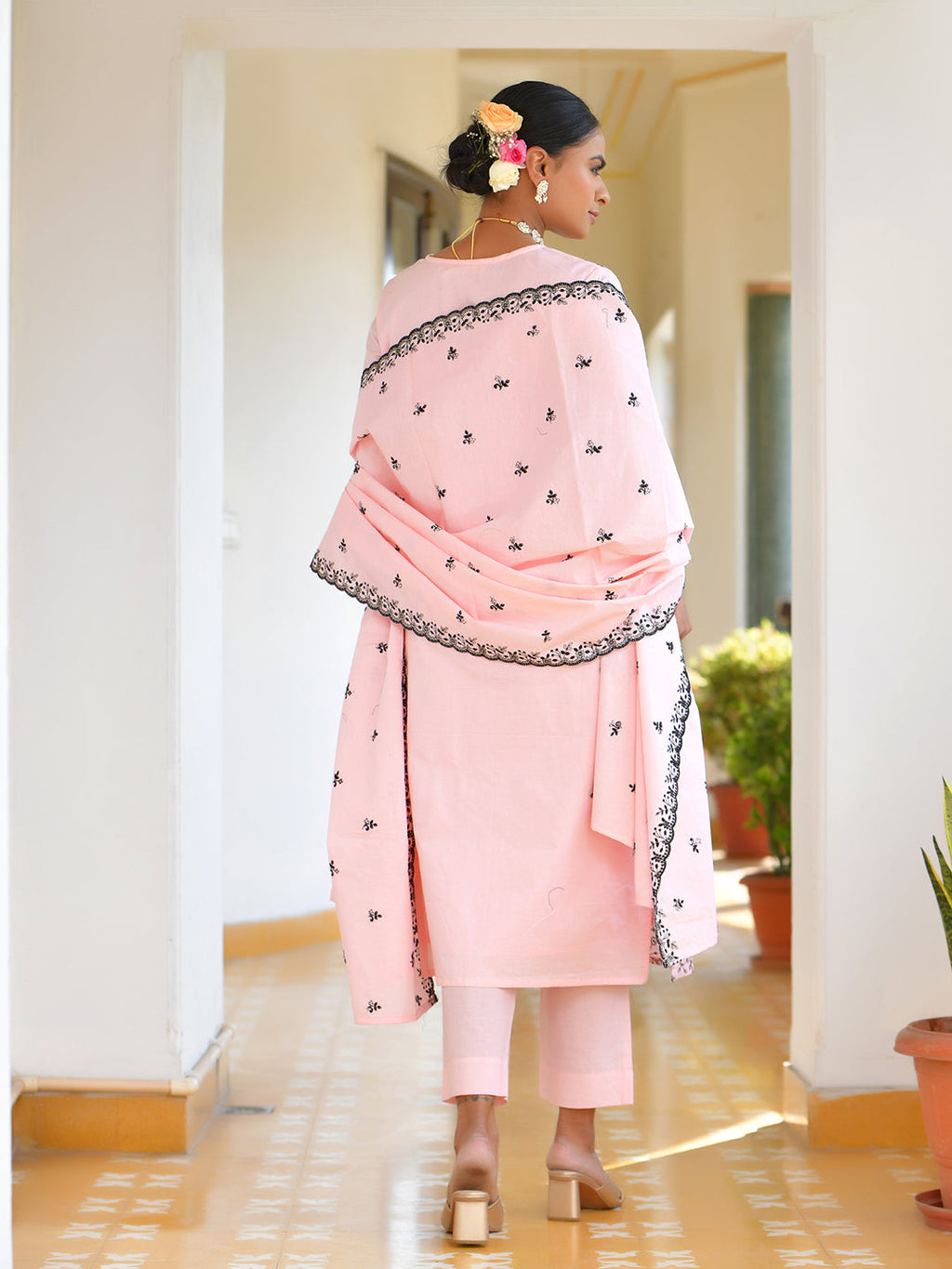 Vaasva Women's Cotton Solid Candy Embroidered Suit Set | Grocsy