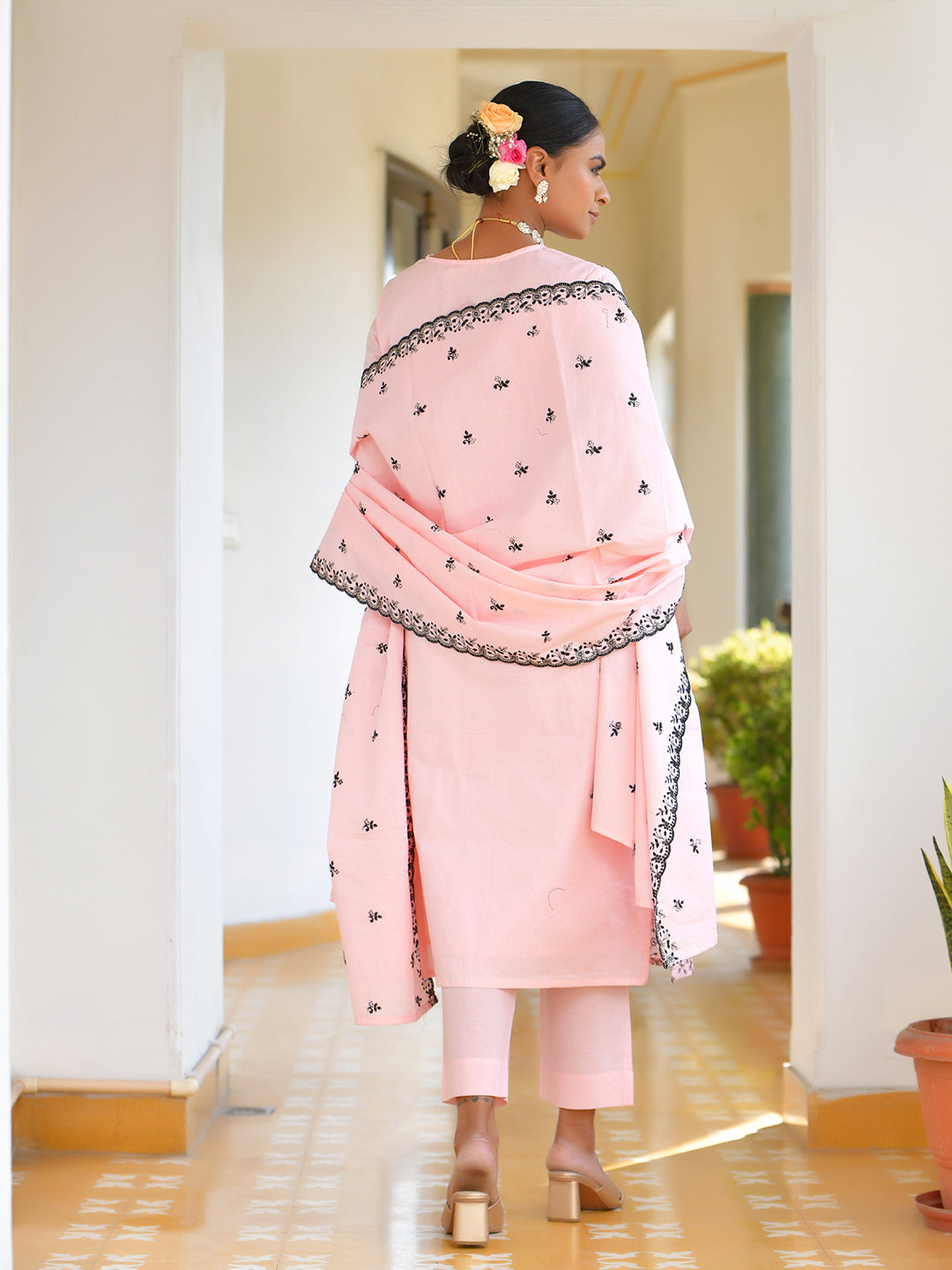Vaasva Women's Cotton Solid Candy Embroidered Suit Set | Grocsy