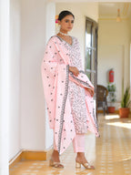 Vaasva Women's Cotton Solid Candy Embroidered Suit Set | Grocsy