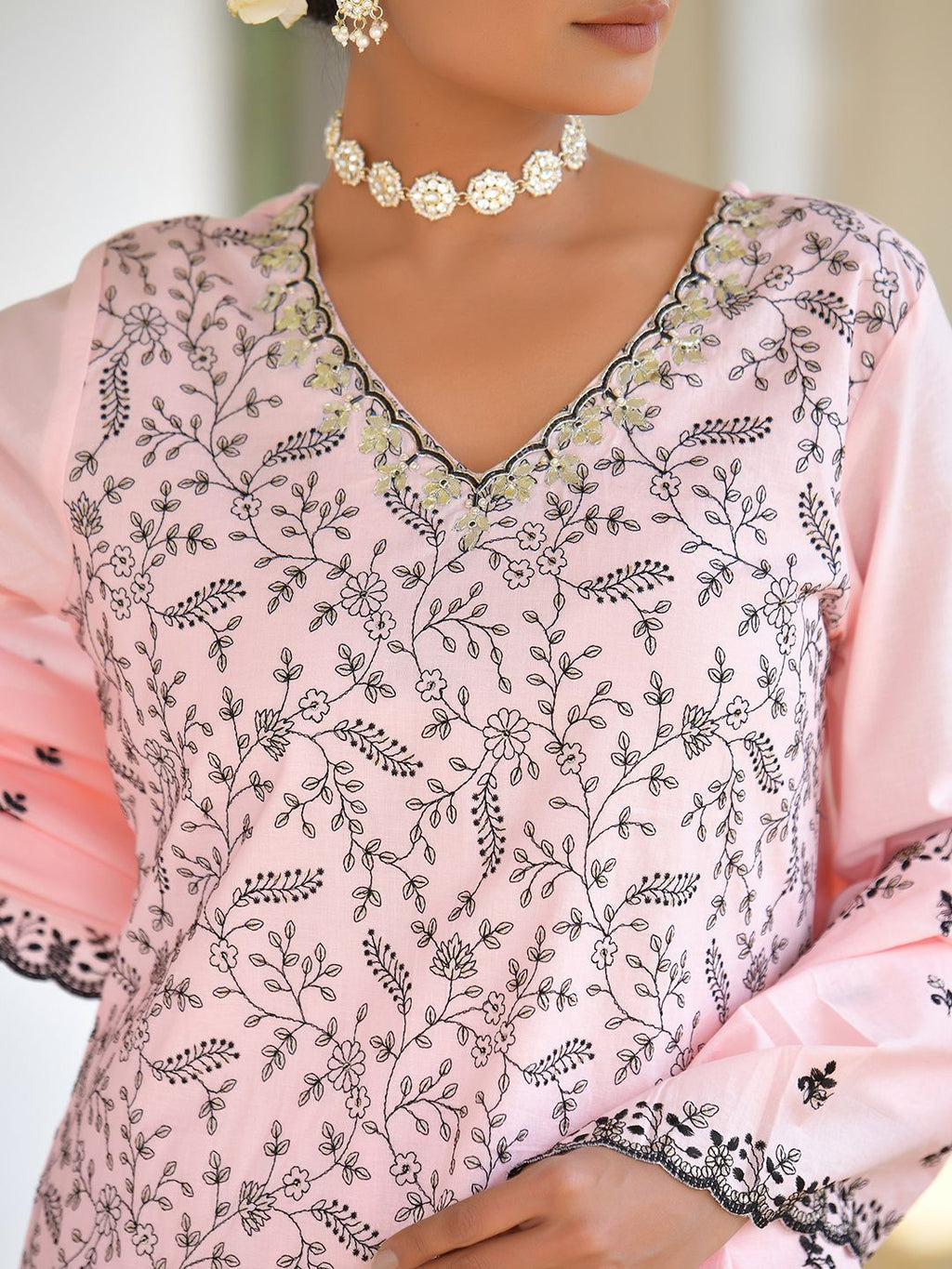 Vaasva Women's Cotton Solid Candy Embroidered Suit Set | Grocsy