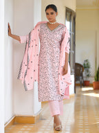 Vaasva Women's Cotton Solid Candy Embroidered Suit Set | Grocsy