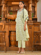 Vaasva Women's Cotton Solid Pista Embroidered Suit Set | Grocsy