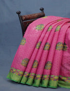 Rose Pink Printed Cotton Brasso Saree By Gayathri Reddy Designer Studio | Grocsy
