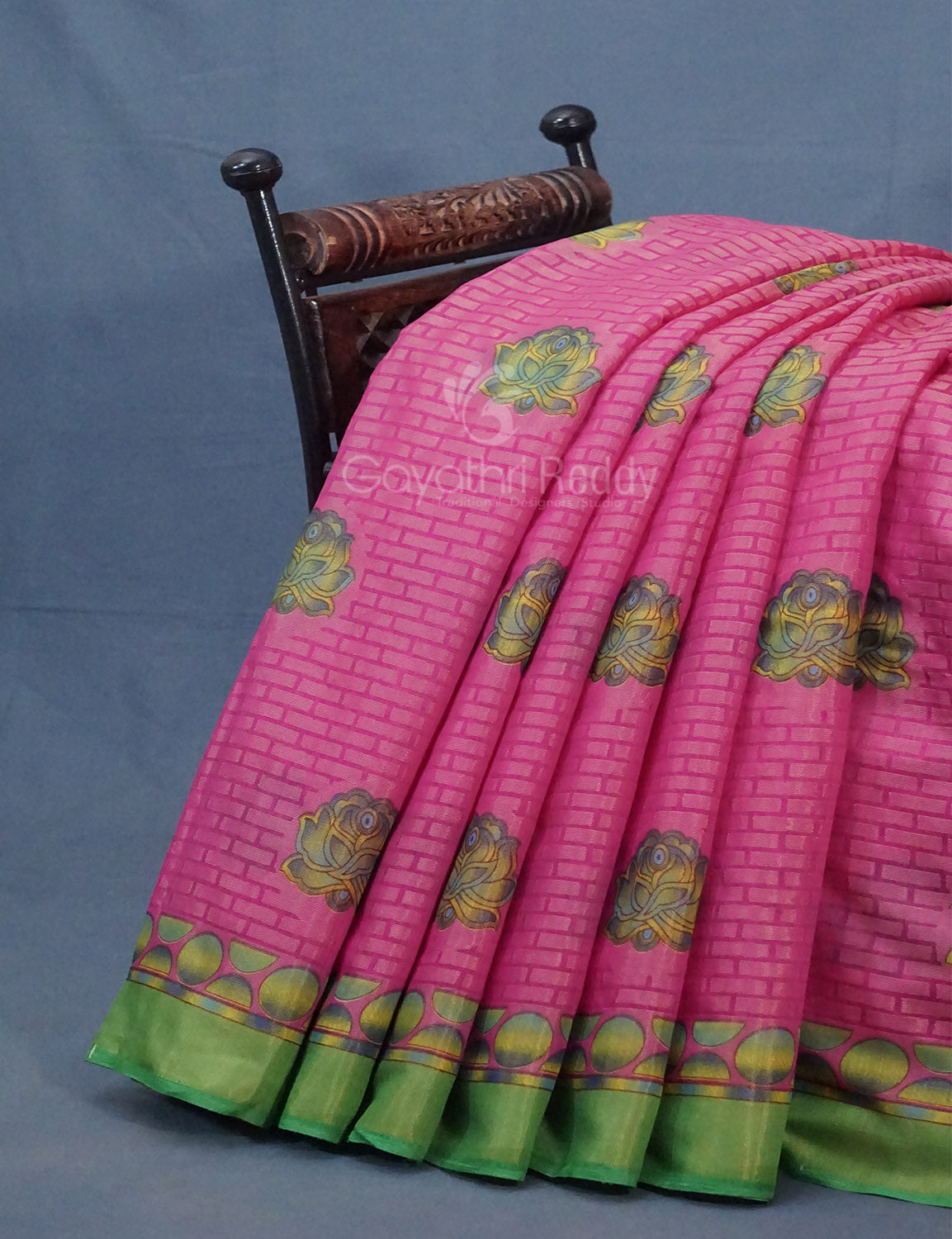 Rose Pink Printed Cotton Brasso Saree By Gayathri Reddy Designer Studio | Grocsy
