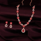Tehzeeb Creations Elegant Red Polished American Diamond (Ad) Studded Necklace And Earring Set For Women | Grocsy