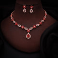 Tehzeeb Creations Elegant Red Polished American Diamond (Ad) Studded Necklace And Earring Set For Women | Grocsy