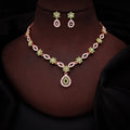 Tehzeeb Creations Elegant Sea Green Polished American Diamond (Ad) Studded Necklace And Earring Set For Women | Grocsy