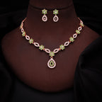 Tehzeeb Creations Elegant Sea Green Polished American Diamond (Ad) Studded Necklace And Earring Set For Women | Grocsy