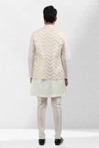 Raivat Ethnic Art Banarasi Silk Thread Work 3 Pics Jacket Set In Cream Colour | Grocsy