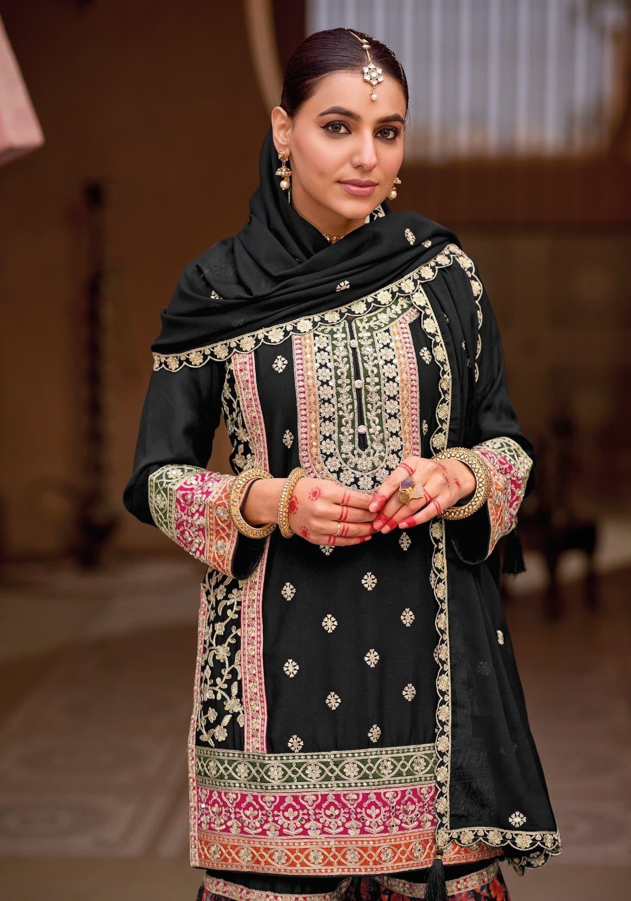 Anaita Black Chinon Embroidered Readymade Salwar Suit | Grocsy