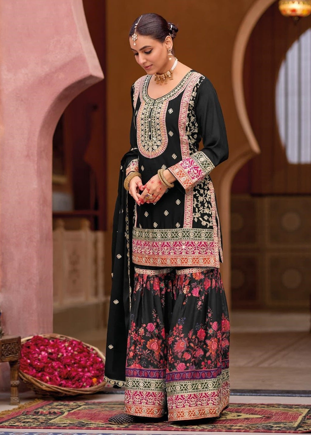Anaita Black Chinon Embroidered Readymade Salwar Suit | Grocsy