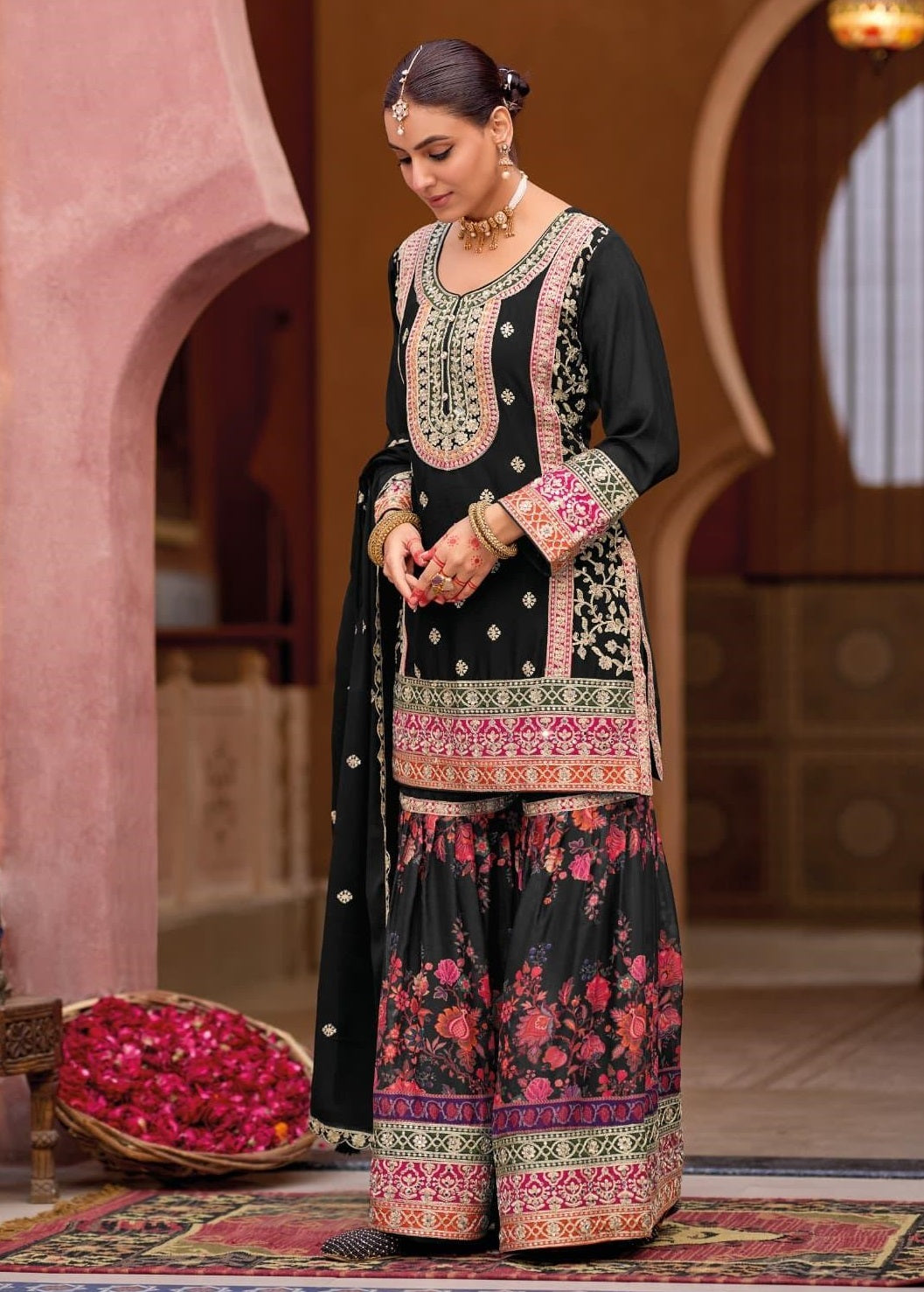 Anaita Black Chinon Embroidered Readymade Salwar Suit | Grocsy