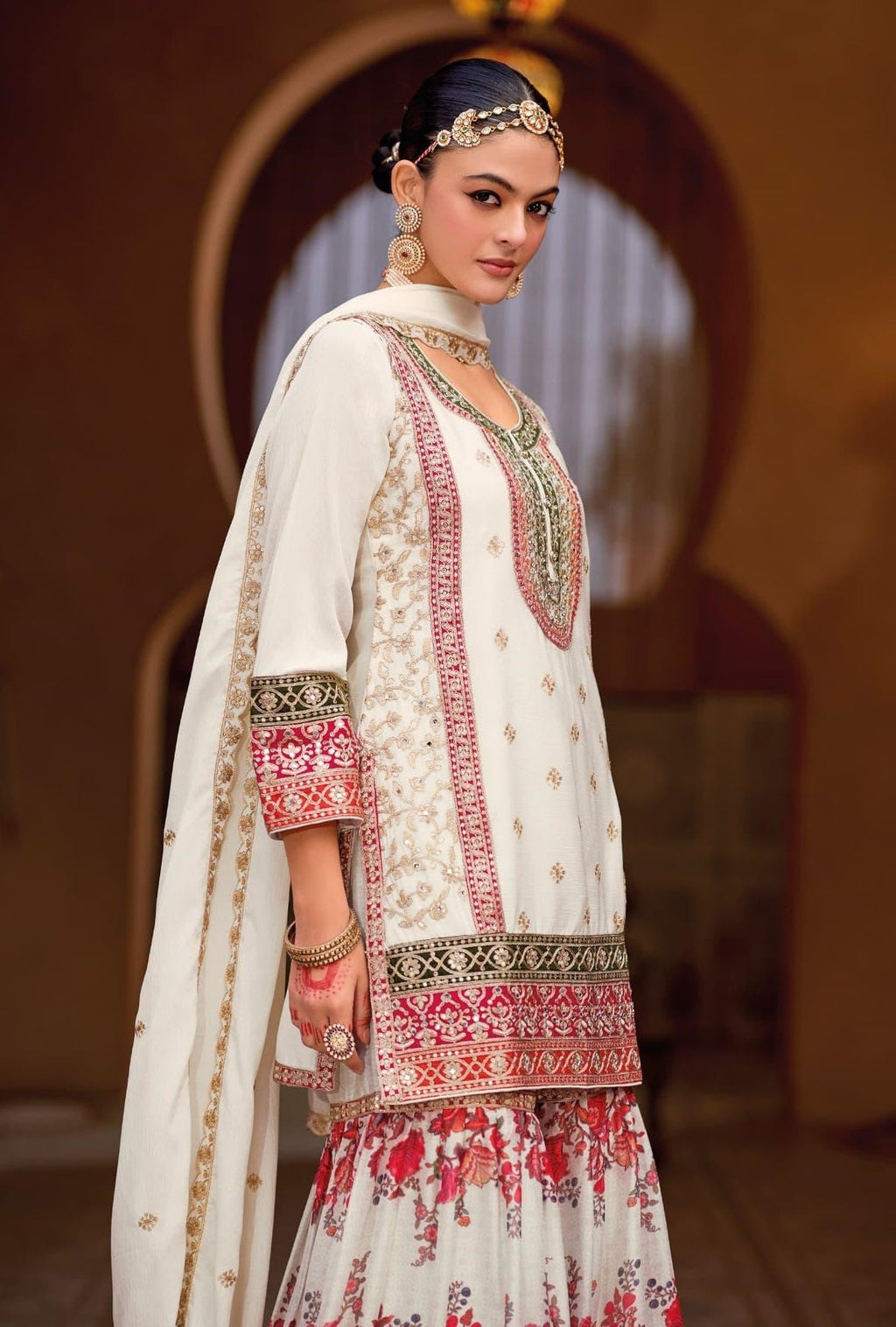 Anaita White Chinon Embroidered Readymade Salwar Suit | Grocsy