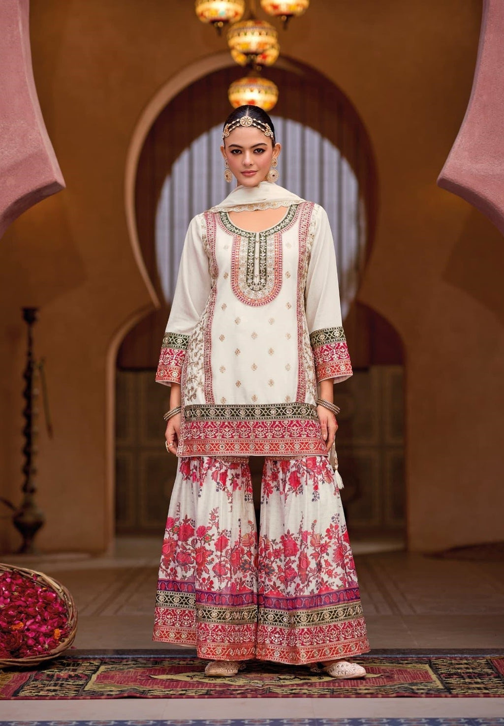 Anaita White Chinon Embroidered Readymade Salwar Suit | Grocsy