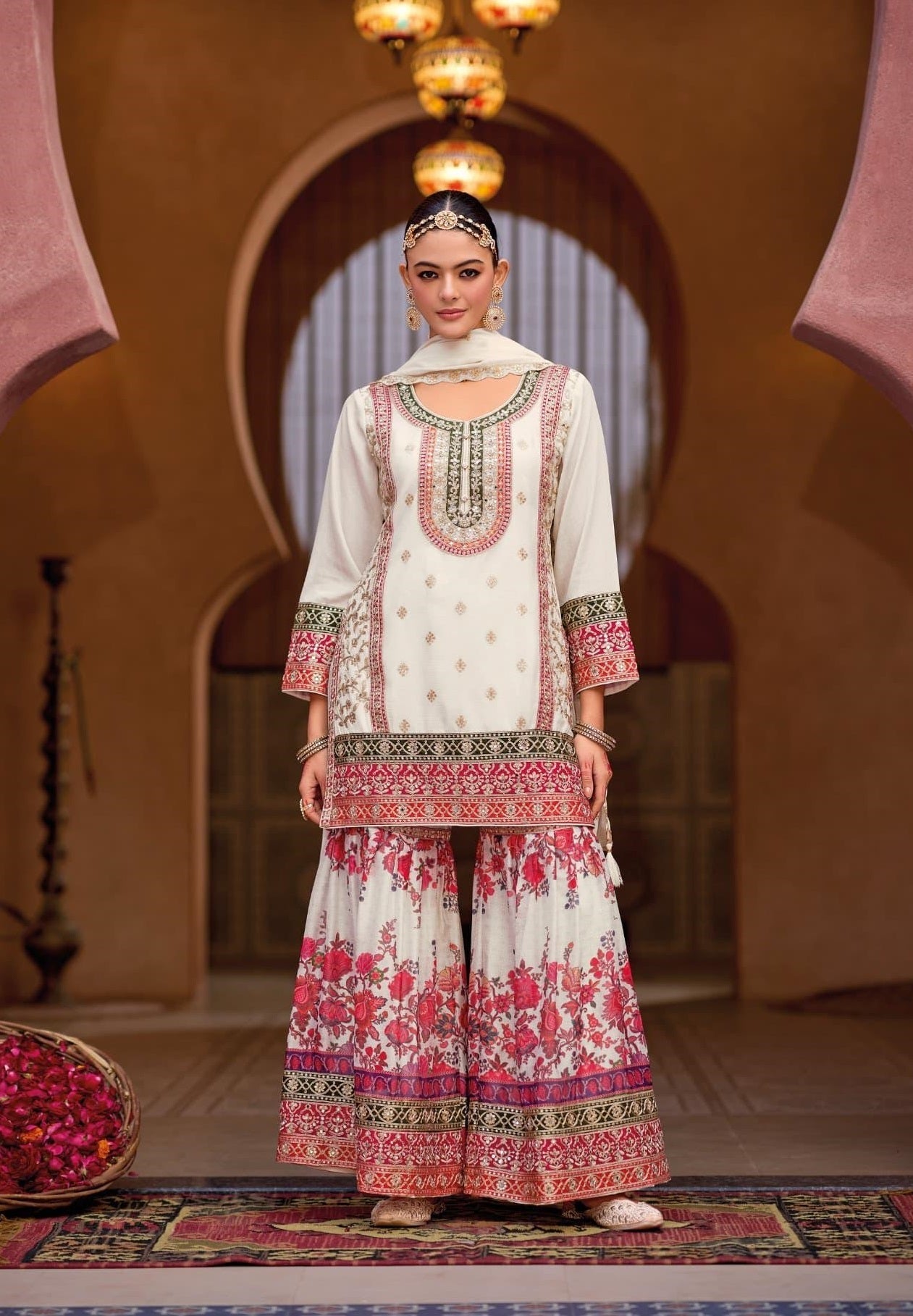 Anaita White Chinon Embroidered Readymade Salwar Suit | Grocsy