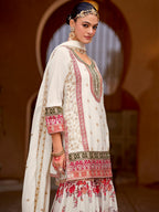 Evanik White Chinon Silk with Codding Embroidery work with Digital Print Sharara Suit | Grocsy