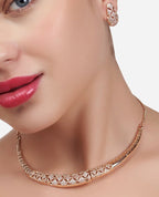 Jewel City Rose-Gold Plated White CZ-Studded Jewellery Set | Grocsy