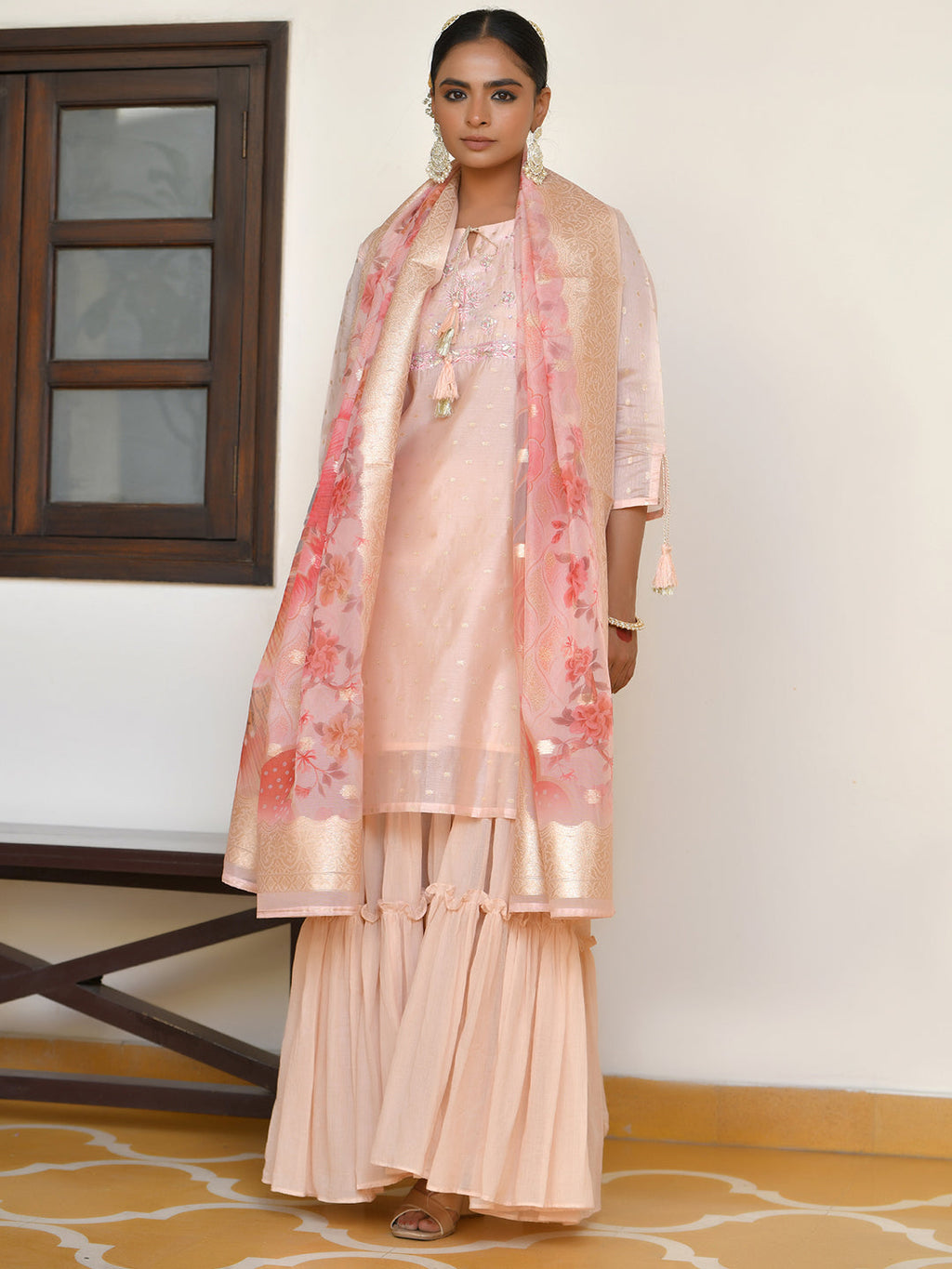 Vaasva Women's Apricot Chanderi Sharara Set | Grocsy