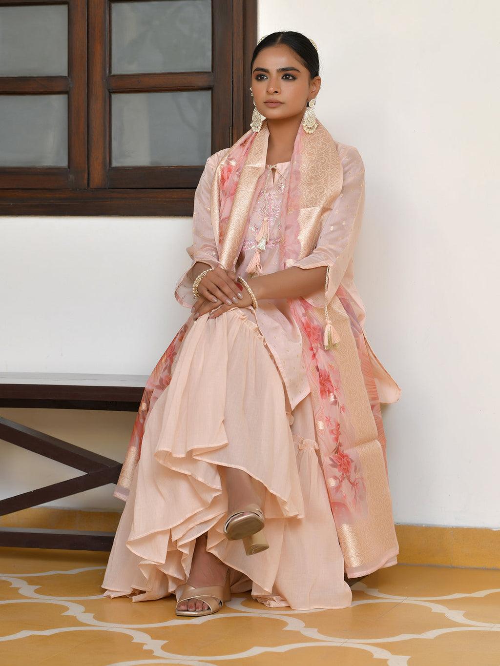 Vaasva Women's Apricot Chanderi Sharara Set | Grocsy