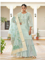 Vaasva Women's Aqua Marine Chanderi Sharara Set | Grocsy