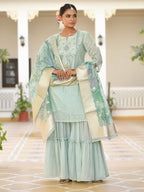 Vaasva Women's Aqua Marine Chanderi Sharara Set | Grocsy
