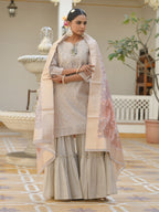 Vaasva Women's Khakhee Chanderi Sharara Set | Grocsy