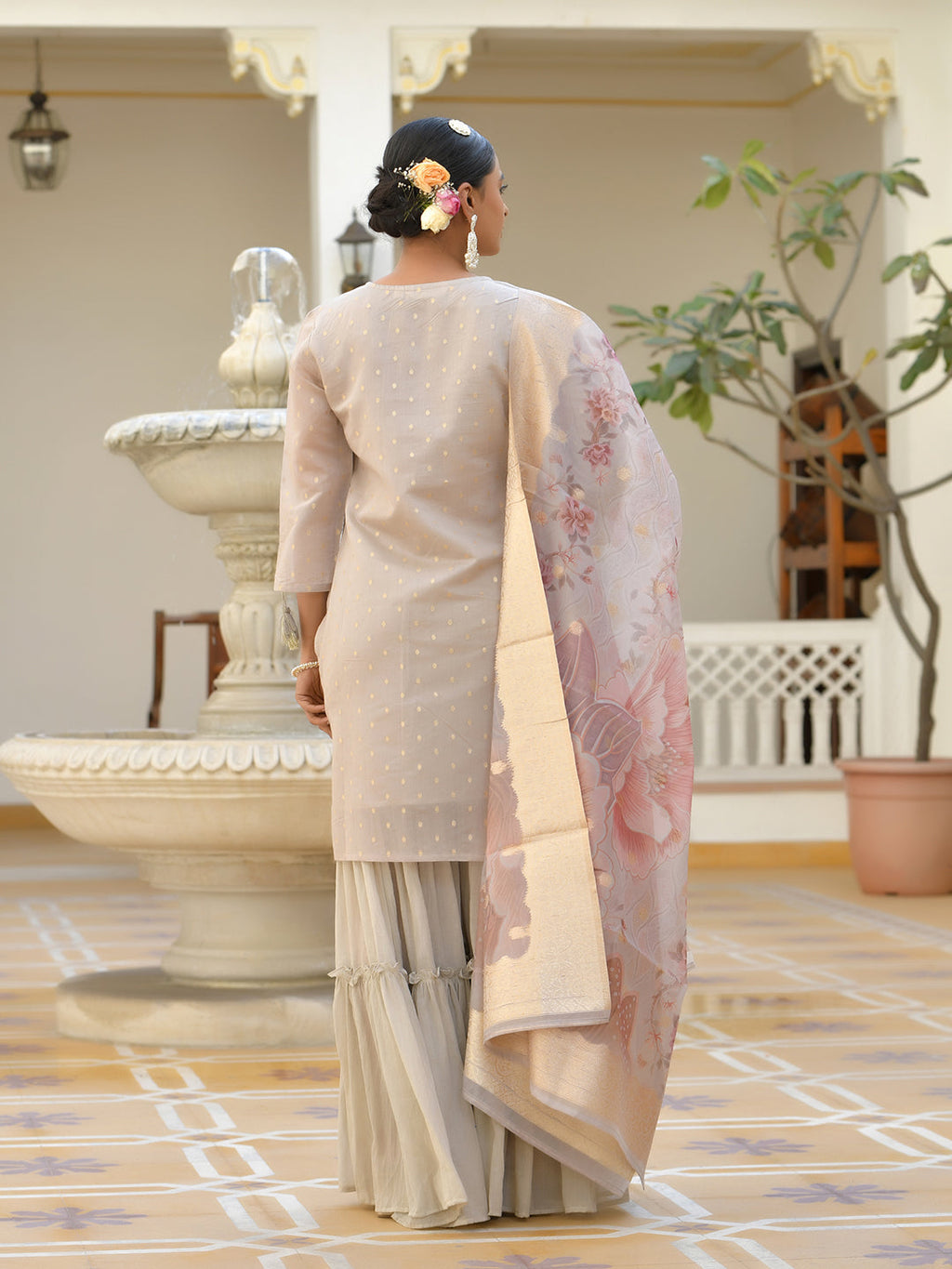 Vaasva Women's Khakhee Chanderi Sharara Set | Grocsy