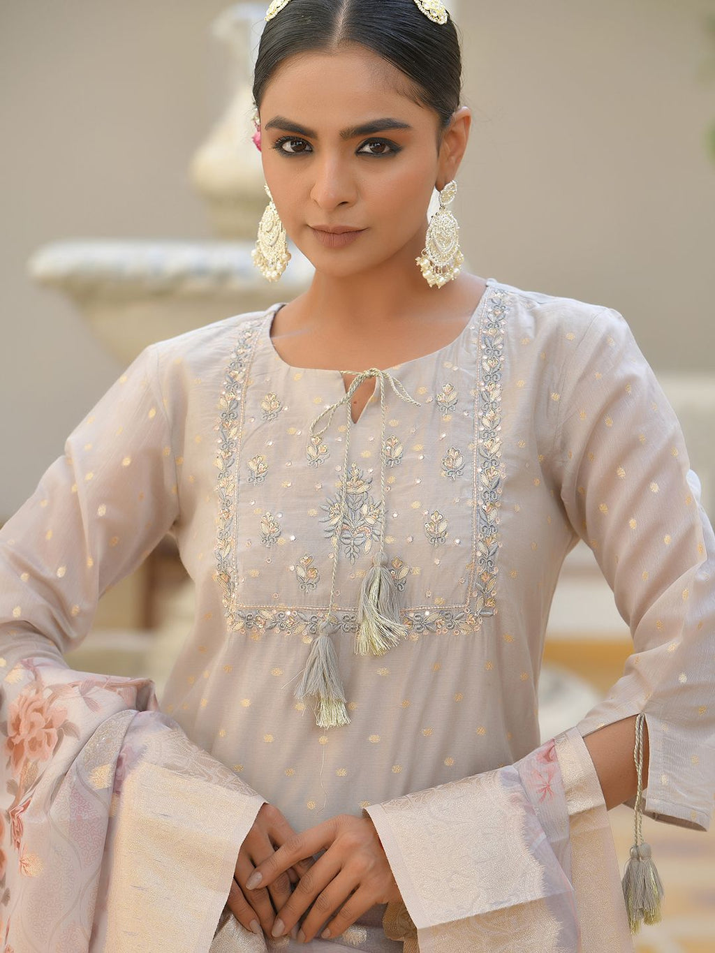 Vaasva Women's Khakhee Chanderi Sharara Set | Grocsy