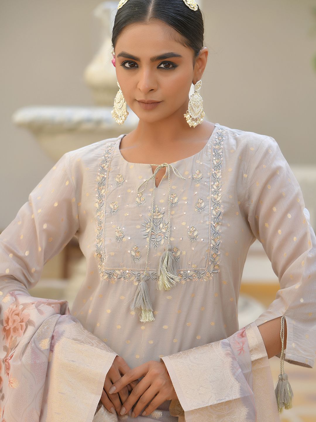 Vaasva Women's Khakhee Chanderi Sharara Set | Grocsy