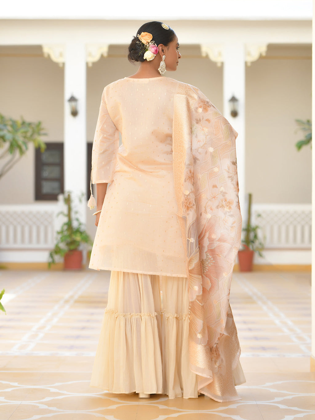 Vaasva Women's Peach Chanderi Sharara Set | Grocsy