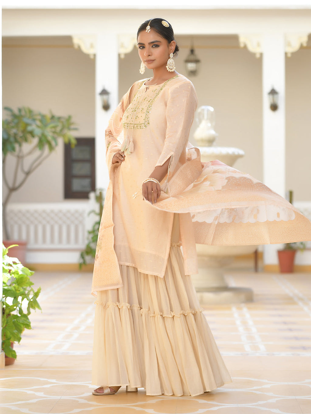 Vaasva Women's Peach Chanderi Sharara Set | Grocsy