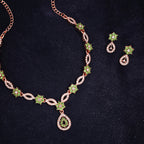 Tehzeeb Creations Elegant Sea Green Polished American Diamond (Ad) Studded Necklace And Earring Set For Women | Grocsy