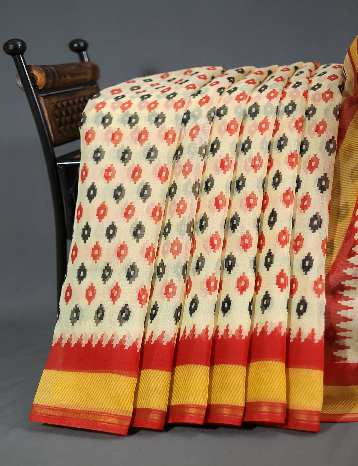 Shades of Cream And Red Colour Blouse Patola Print Semi Chanderi Saree By Gayathri Reddy Designer Studio | Grocsy