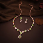 Tehzeeb Creations Elegant Sea Green Polished American Diamond (Ad) Studded Necklace And Earring Set For Women | Grocsy