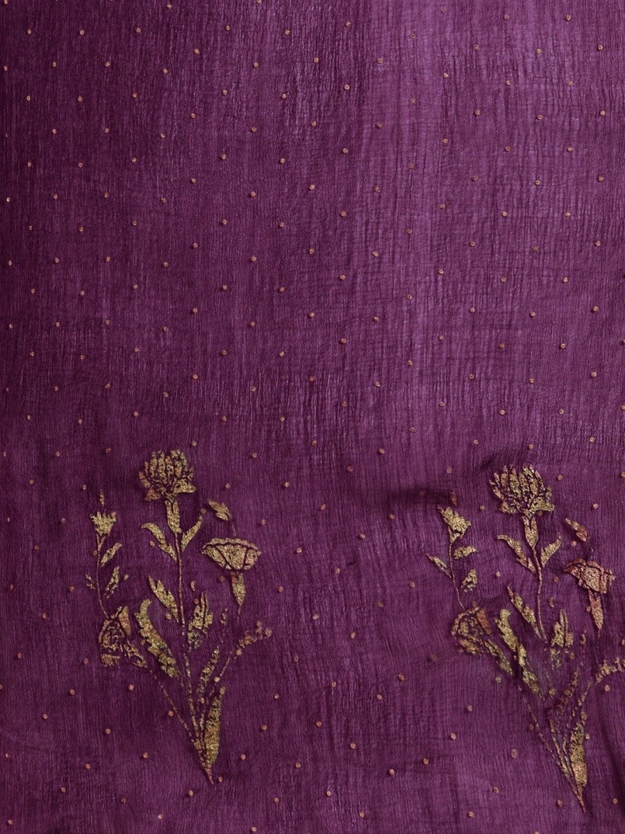 All About You Women Purple Ethnic Motifs Foil Printed Angrakha Kurta Set | Grocsy