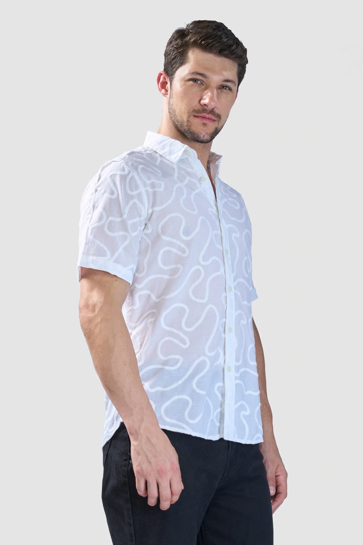 Xkind White Embroidered Relaxed Fit Shirt | Grocsy