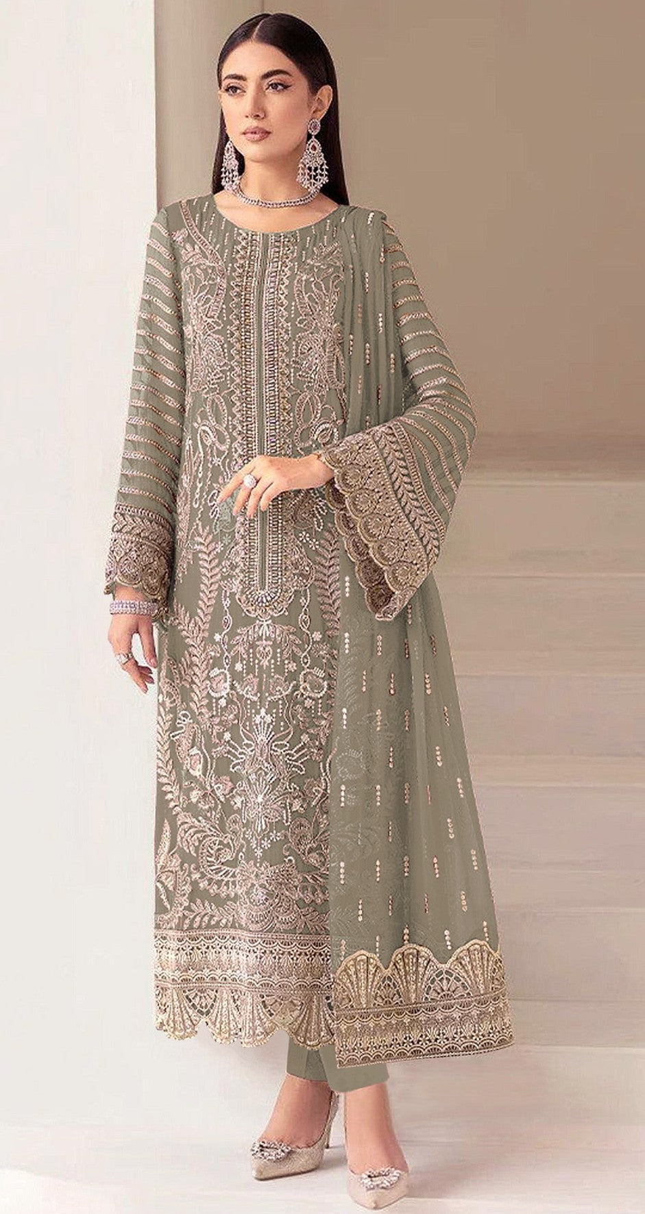 Anaita Mehendi Fox Georgette Suit With Embroidery Sequenc & Khatli Work | Grocsy